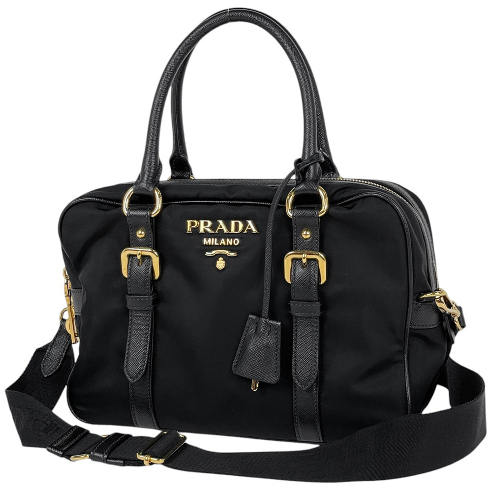 Prada PRADA handbag, logo, 2-way, nylon, Nero (black), 1BB088, women's.